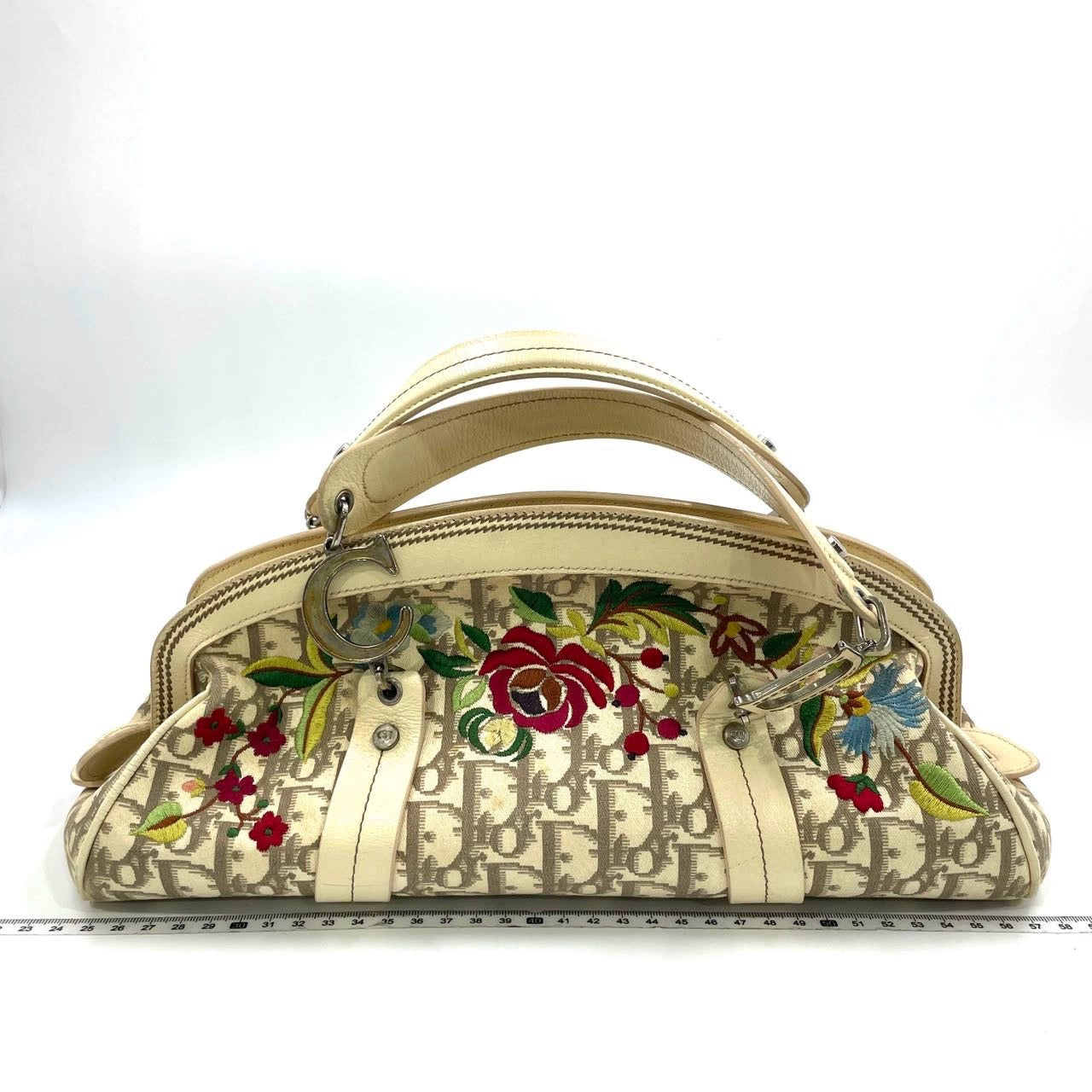 Dior   Embroidered Diorissimo Bowler Bag Top White Monogram