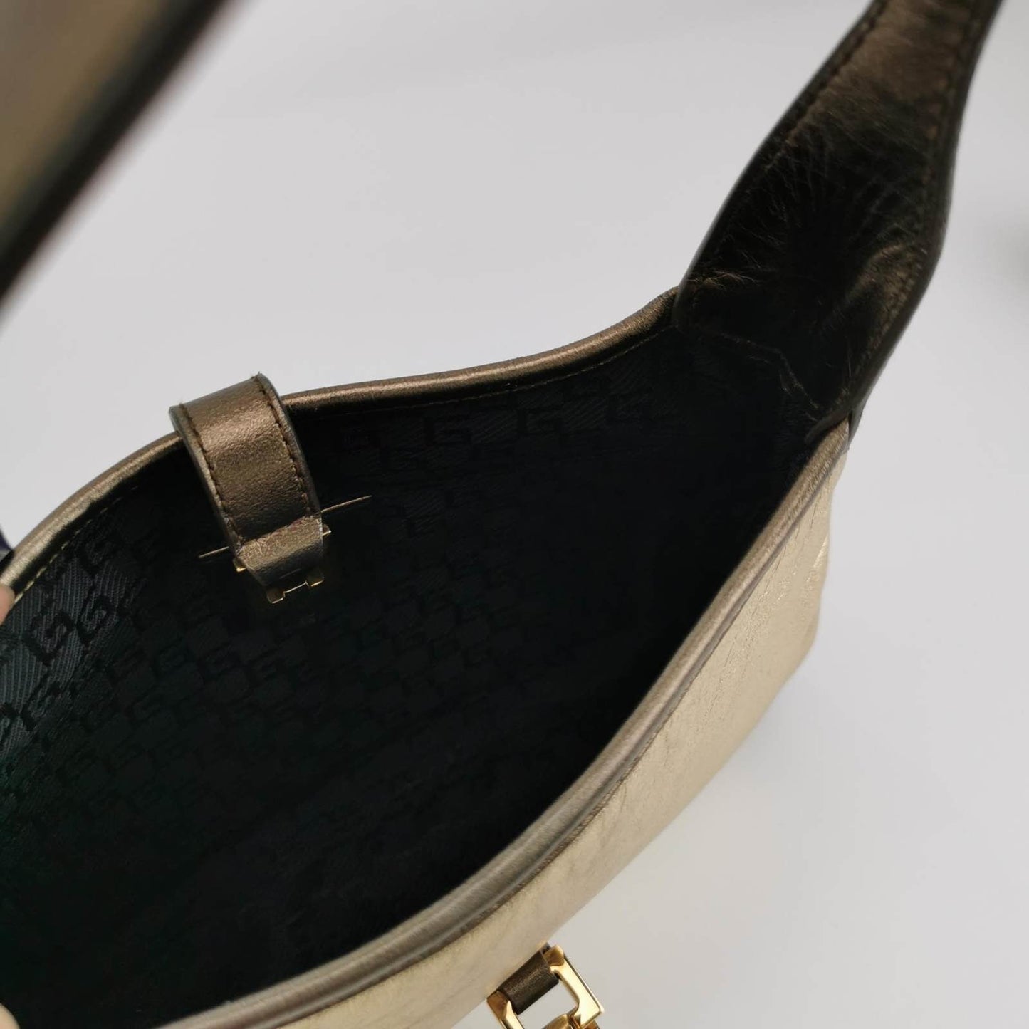 Gucci Jackie   Mini Gold Lambskin Leather Brown Calfskin Leather