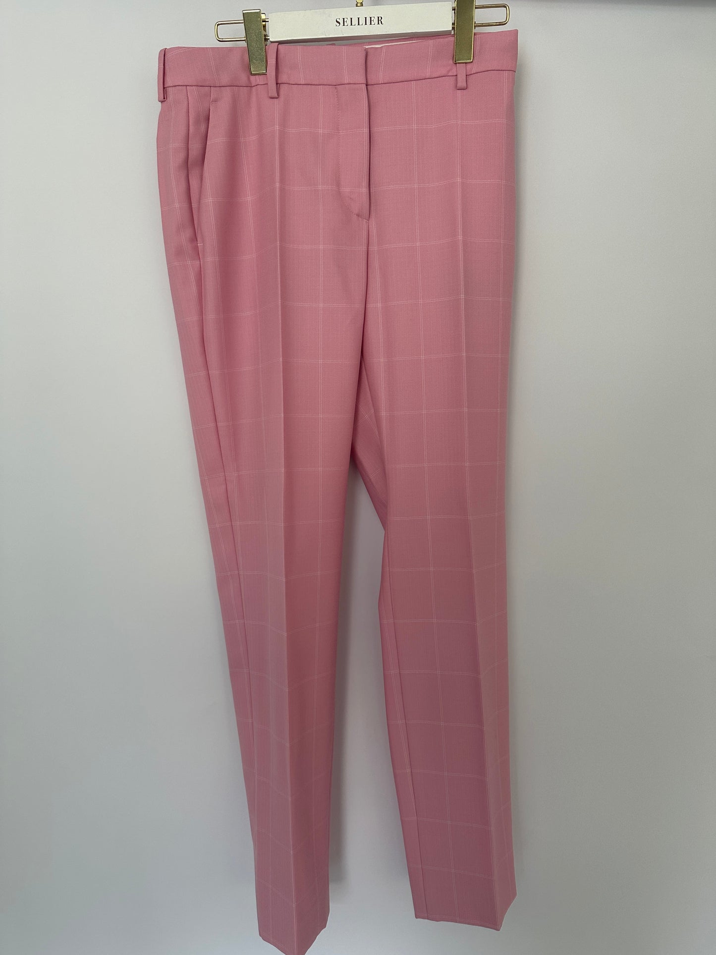 Calvin Klein Candy Pink Check Suit Jacket and Straight Let Tro rs Set Size FR 38 (UK 10)