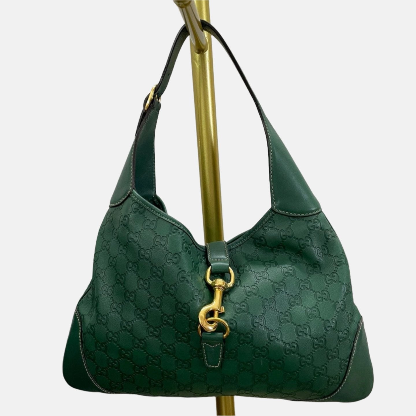 Gucci Jackie   Leather Medium Handbag Green Gucci Monogram