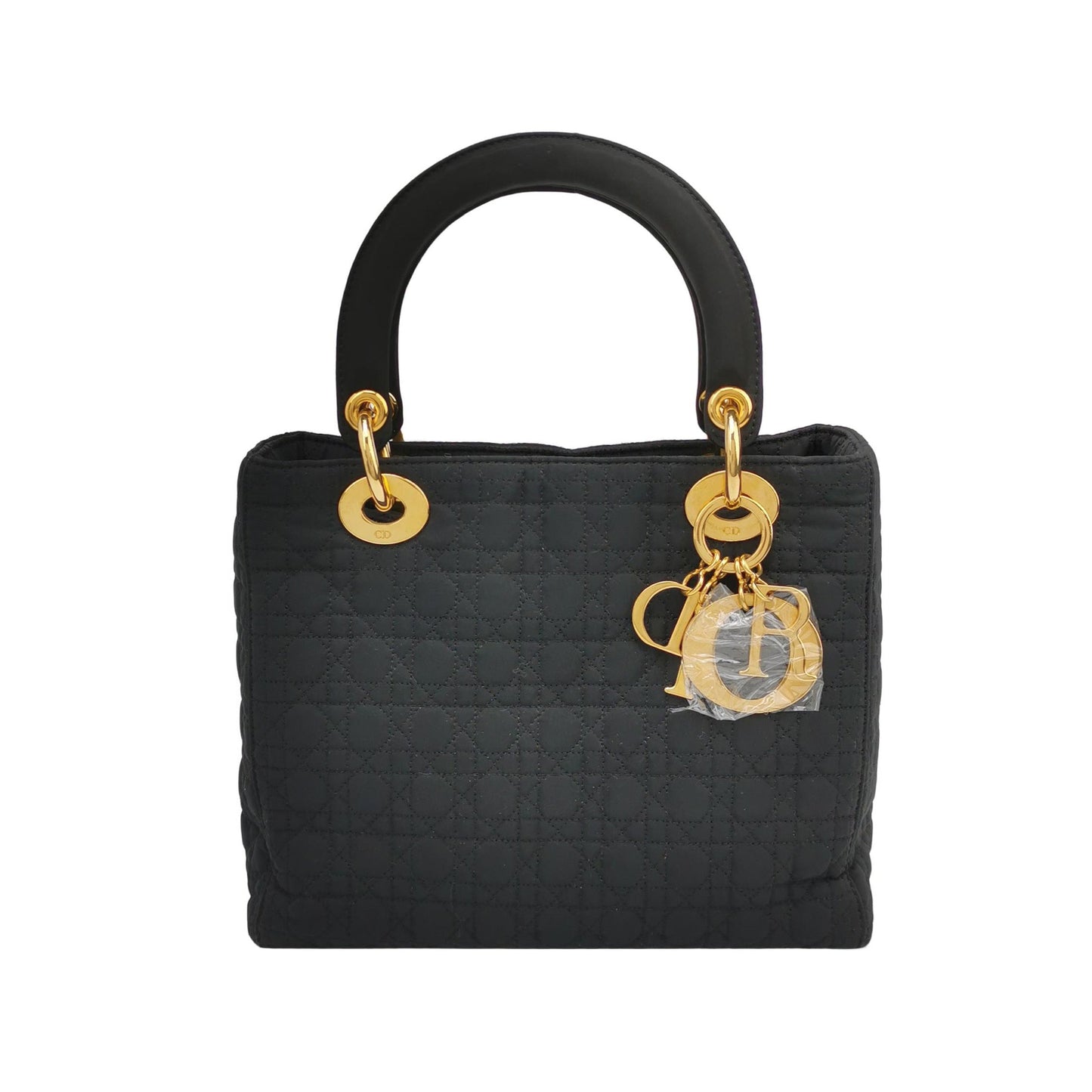 Lady Dior   Medium Black Cloth with Yellow Gold-tone Hardware
