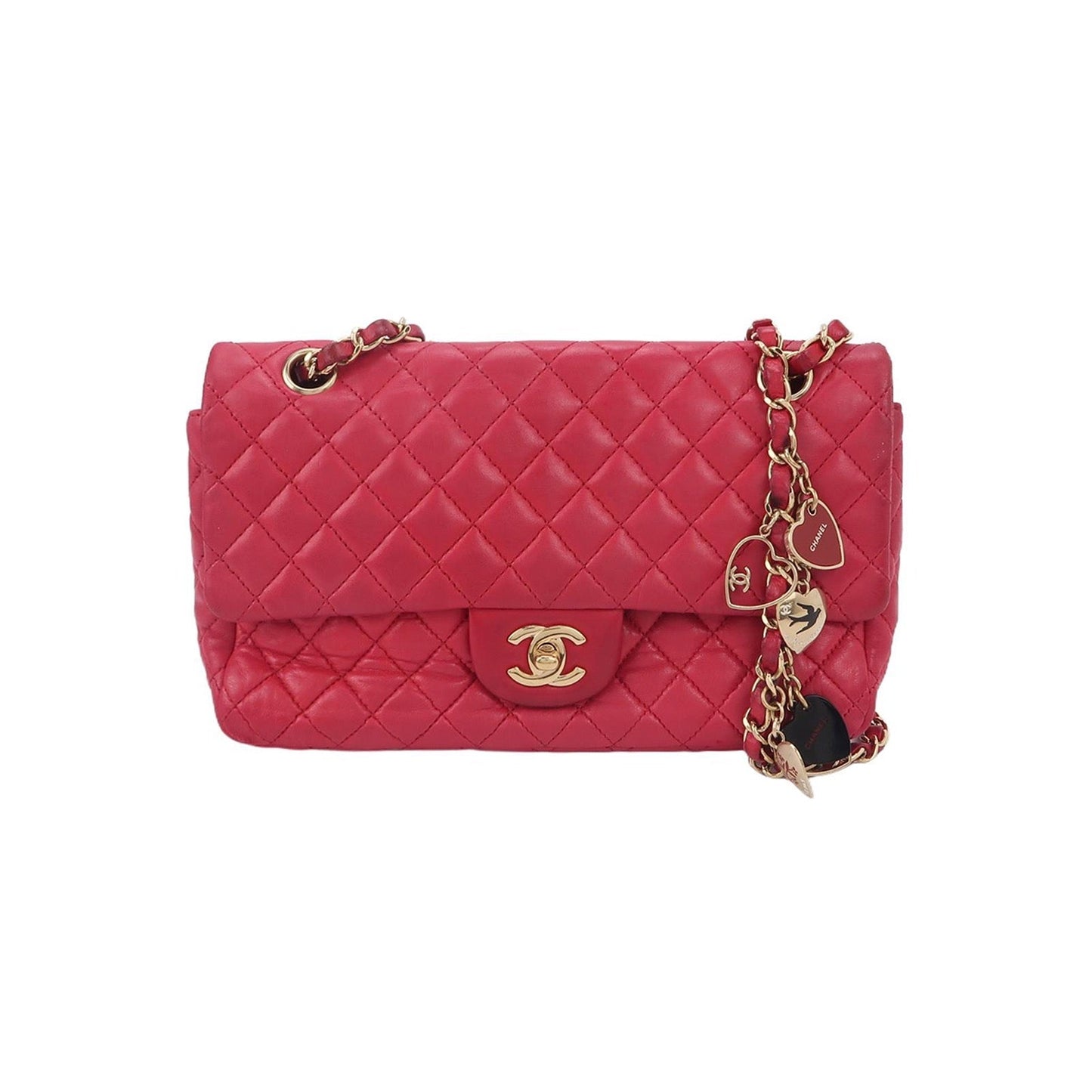 Chanel Seasonal Flap Medium Pink Lambskin Leather Valentine's Heart Charms