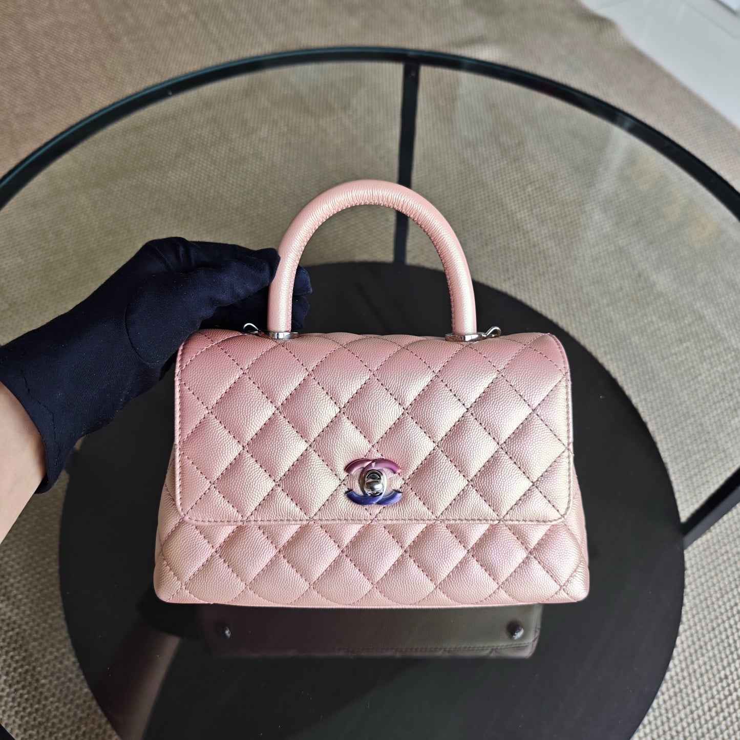 Chanel Coco Handle Small - Caviar Quilted Irridescent Pink Gold Hardware Microchip