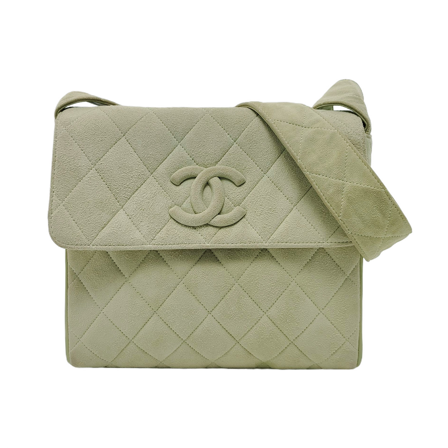 Chanel   Small Flap Crossbody Bag Green Suede Leather, 1991-1994