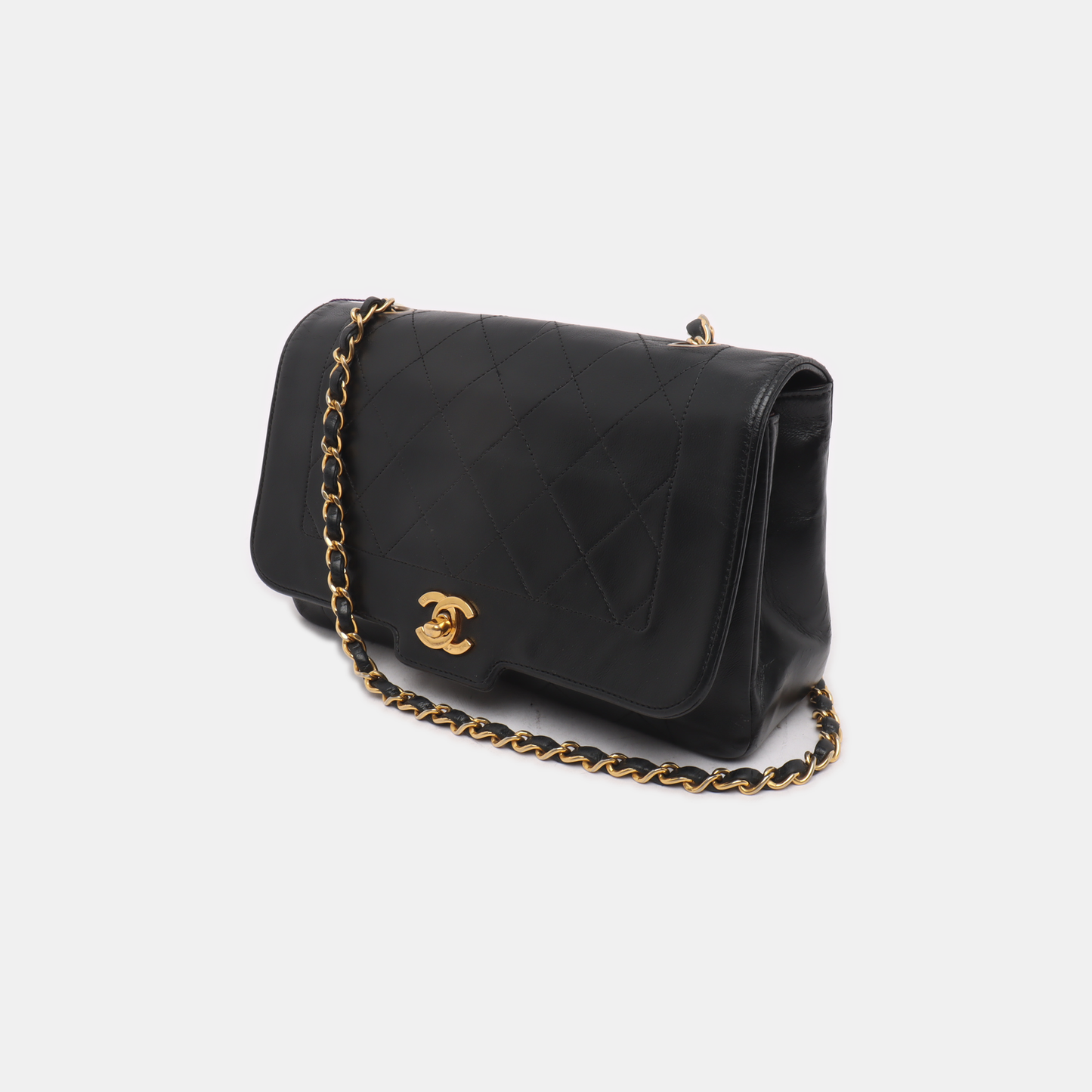 Chanel Diana CC Flap Bag Medium   Black Lambskin Leather with 24k Gold HW, 1991-1994