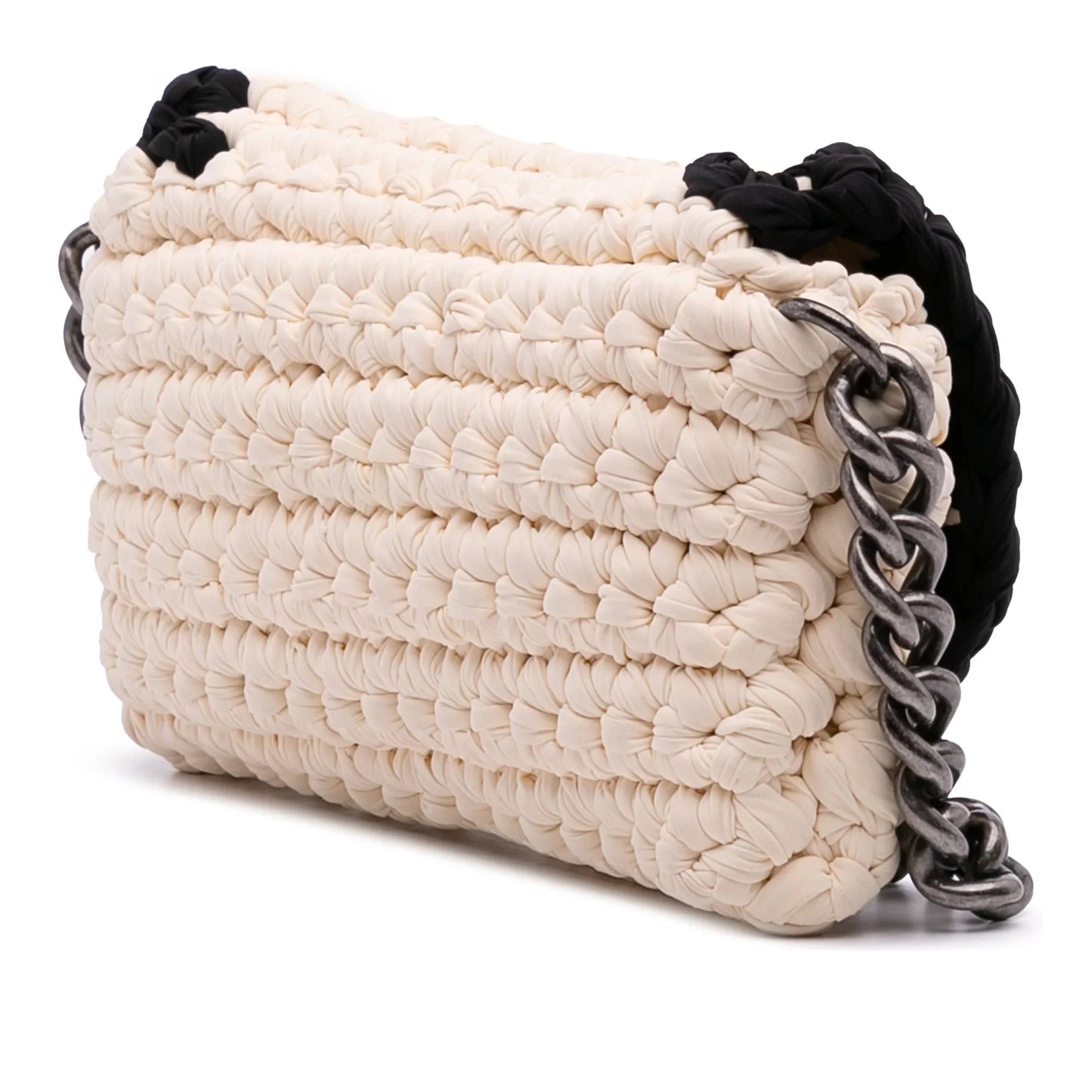 White Chanel Neoprene Fancy Crochet Flap Shoulder Bag