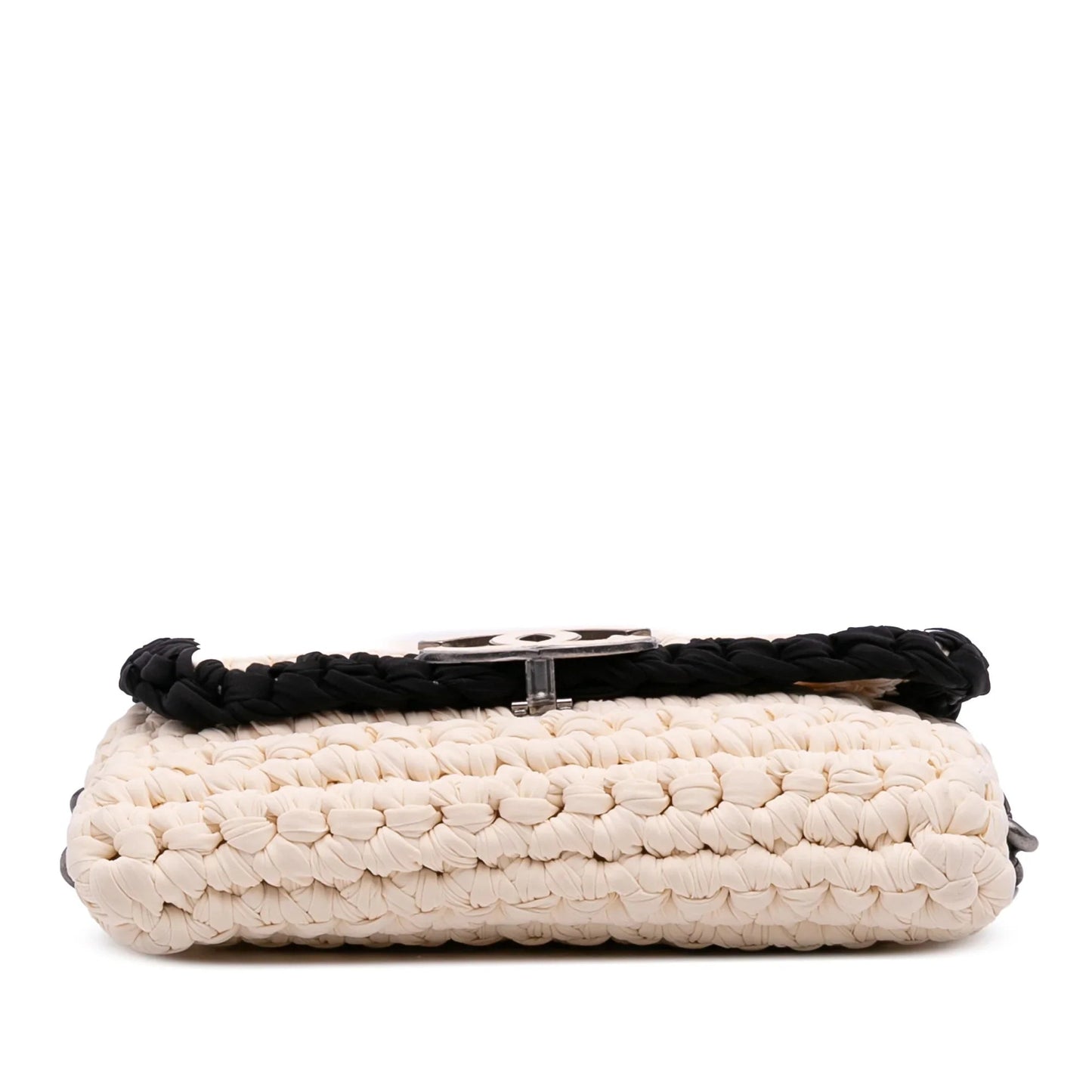 White Chanel Neoprene Fancy Crochet Flap Shoulder Bag