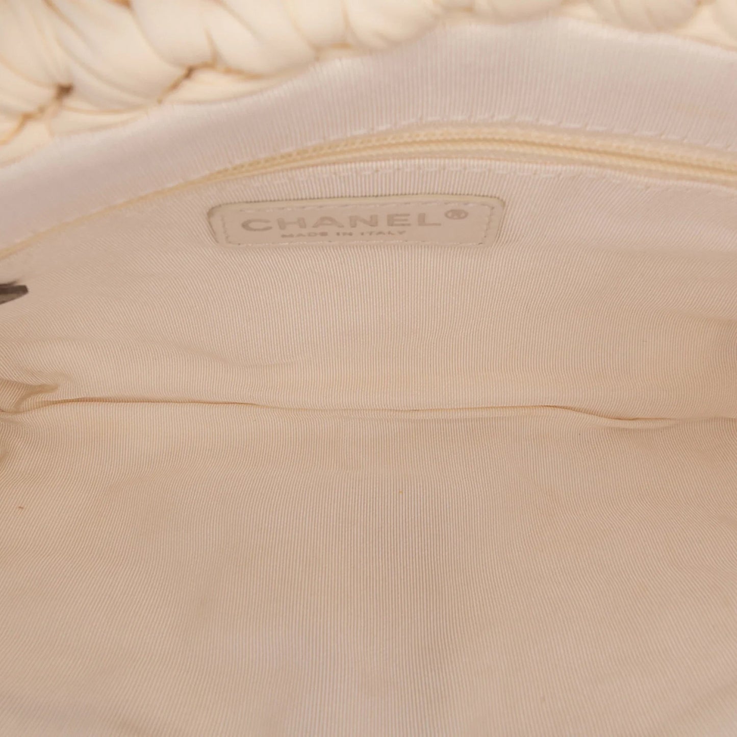 White Chanel Neoprene Fancy Crochet Flap Shoulder Bag