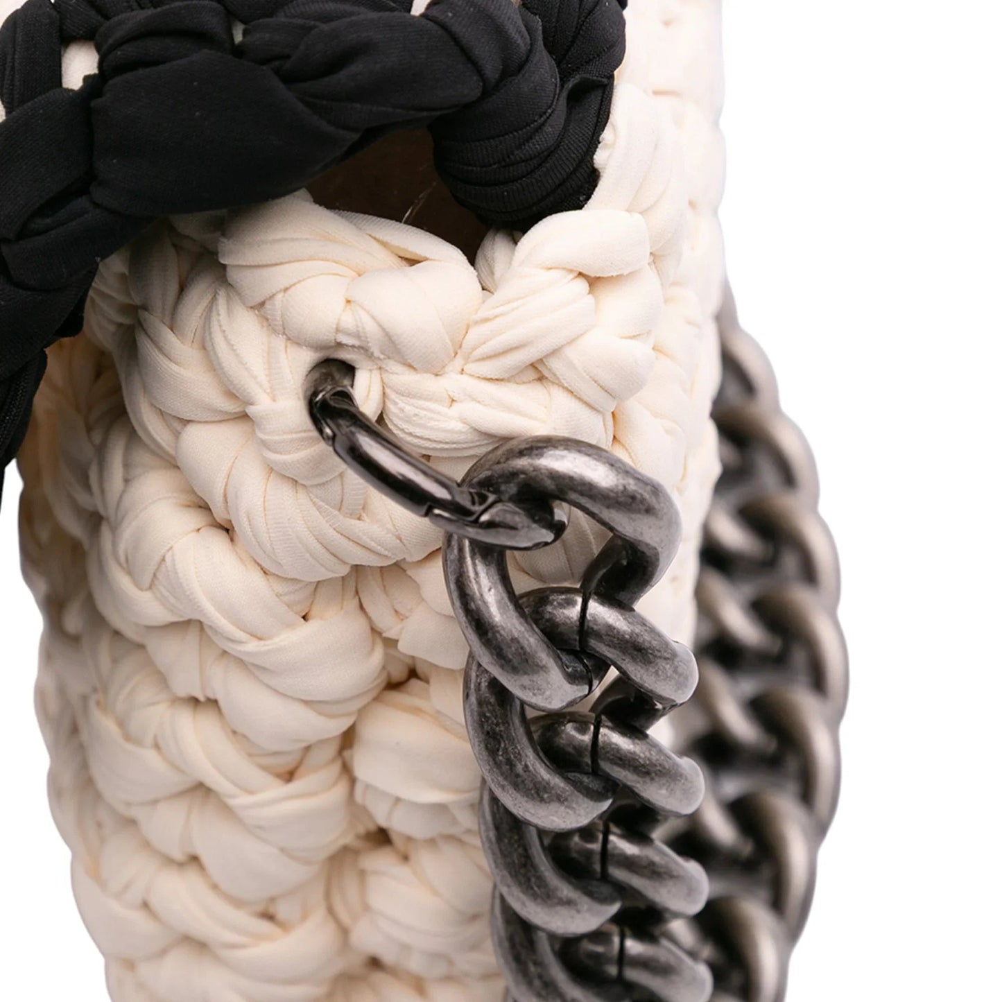 White Chanel Neoprene Fancy Crochet Flap Shoulder Bag