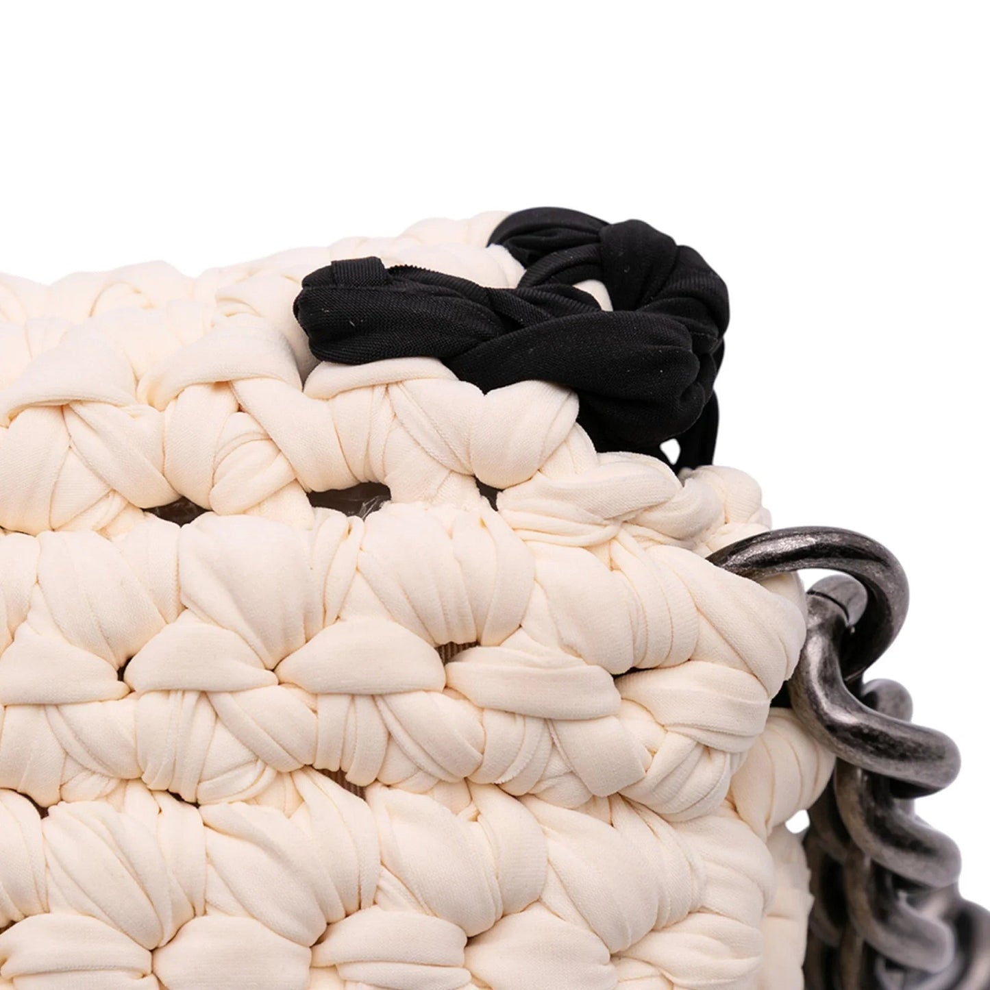 White Chanel Neoprene Fancy Crochet Flap Shoulder Bag