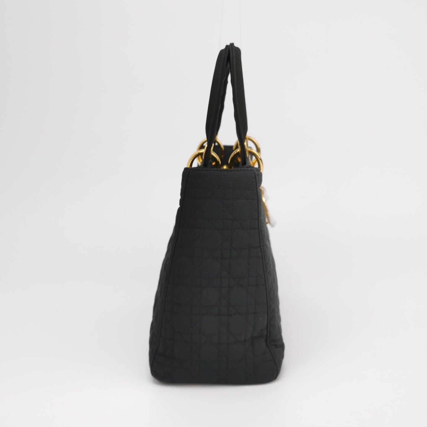 Lady Dior   Medium Black Cloth with Yellow Gold-tone Hardware