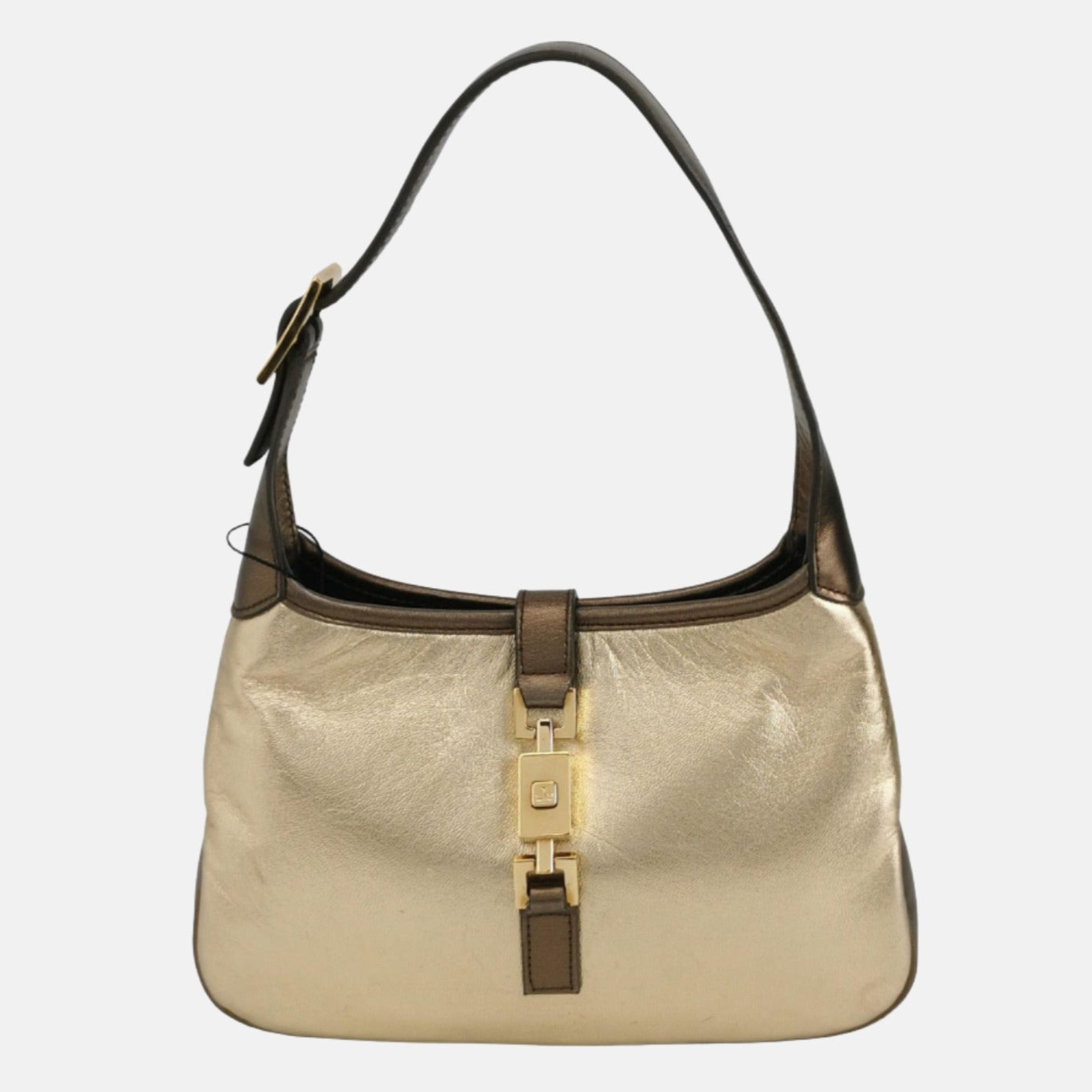 Gucci Jackie   Mini Gold Lambskin Leather Brown Calfskin Leather