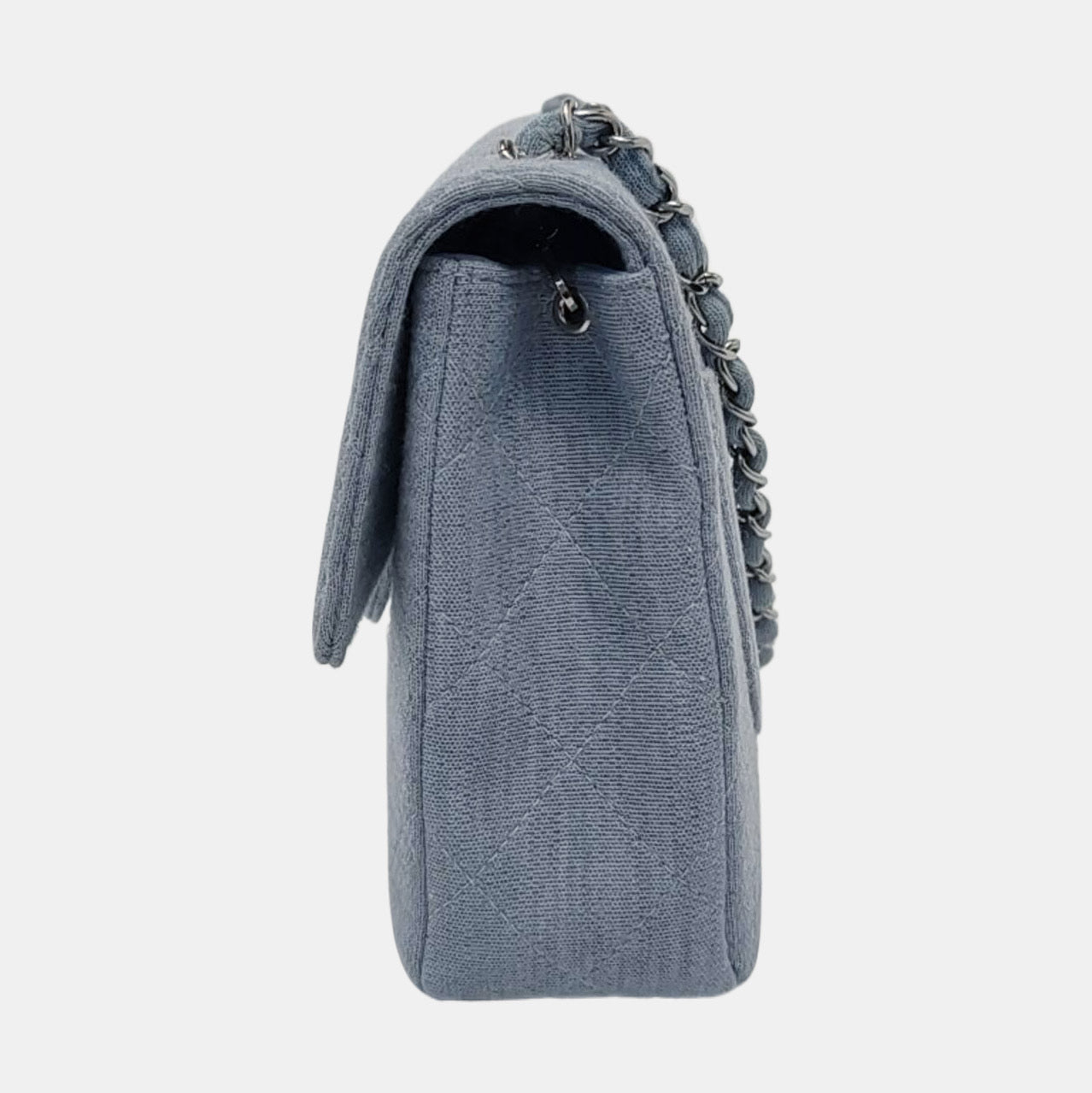 Chanel Classic Flap Medium   Sky Blue Cotton Fabric Silver Hardware Single Flap 1997-1999