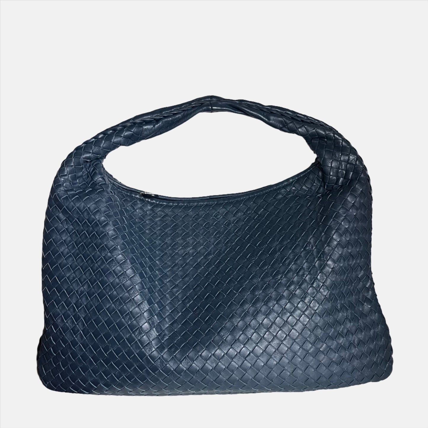 Bottega Veneta Veneta Hobo Medium Navy Intrecciato Leather Bag