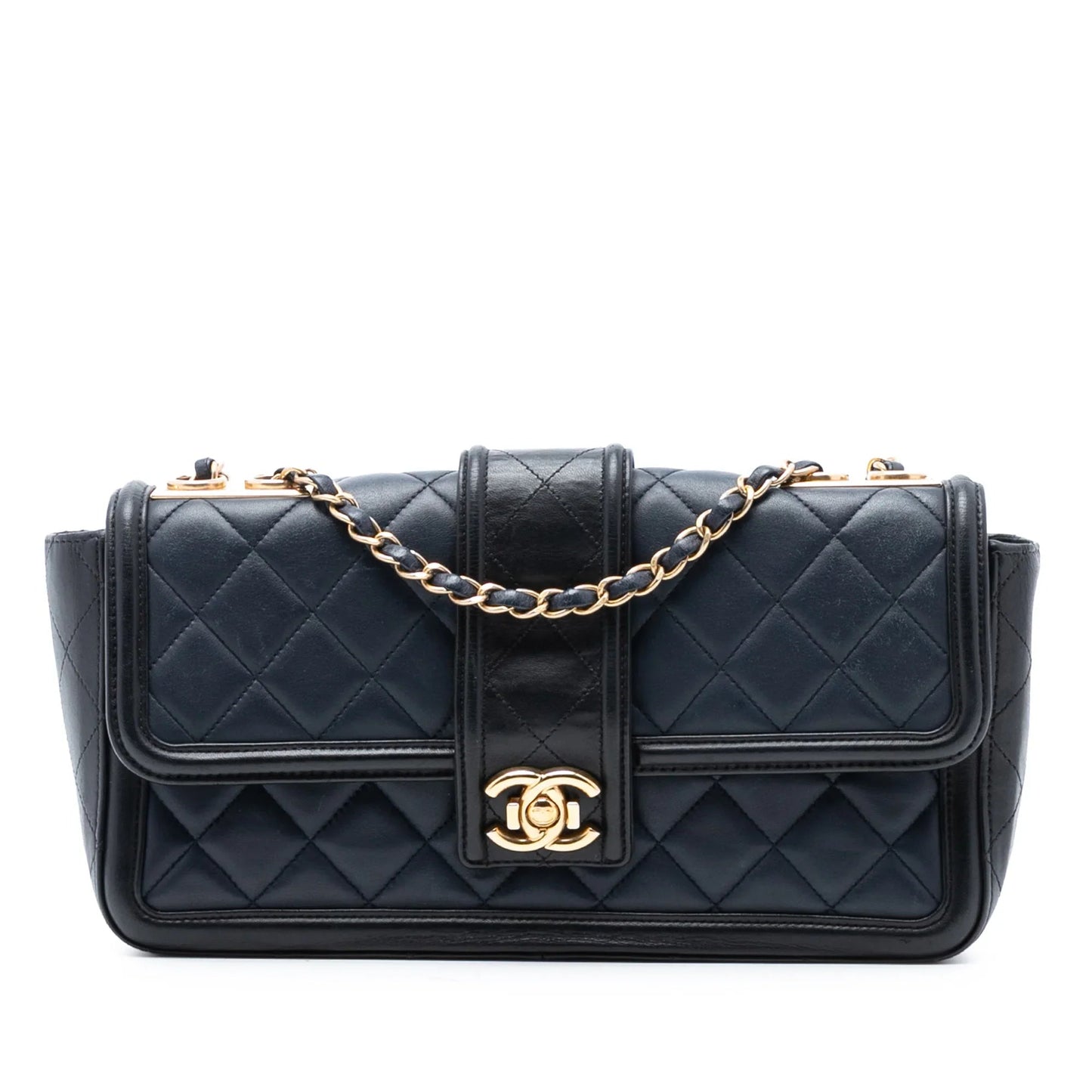 Blue Chanel Large Bicolor Quilted Lambskin Elegant CC Flap Shoulder Bag