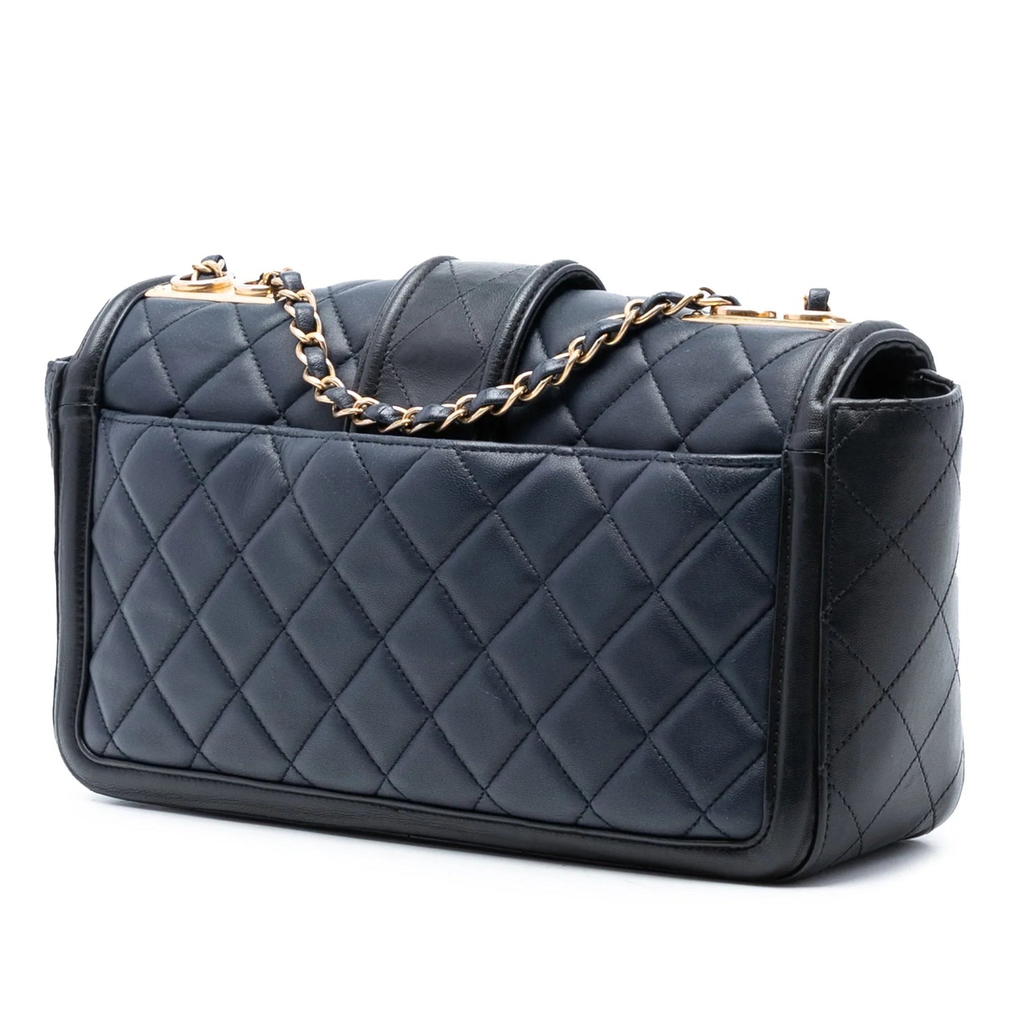 Blue Chanel Large Bicolor Quilted Lambskin Elegant CC Flap Shoulder Bag