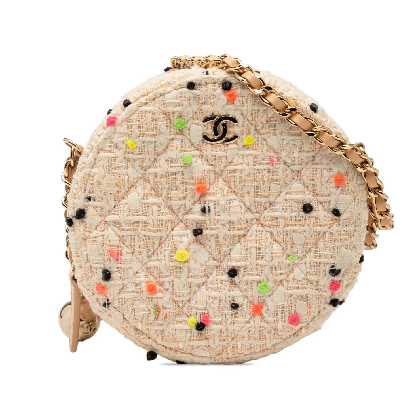 Brown Chanel CC Quilted Tweed Round Crossbody