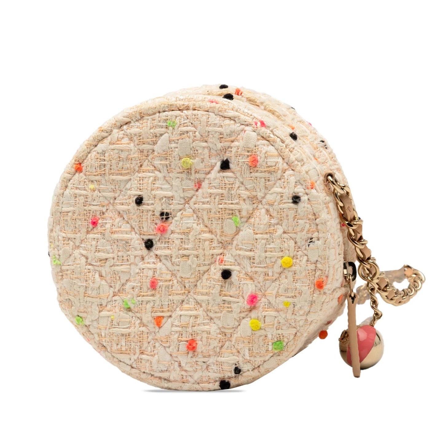 Brown Chanel CC Quilted Tweed Round Crossbody