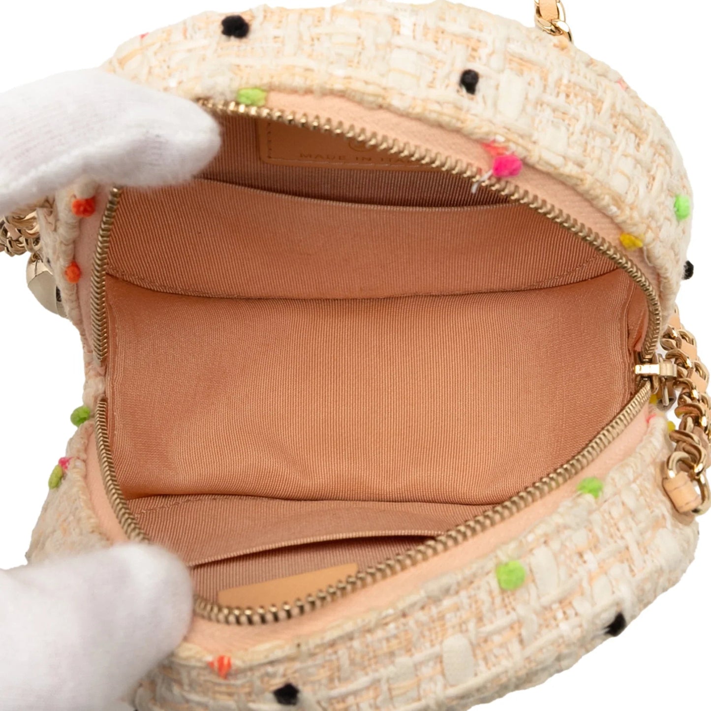 Brown Chanel CC Quilted Tweed Round Crossbody
