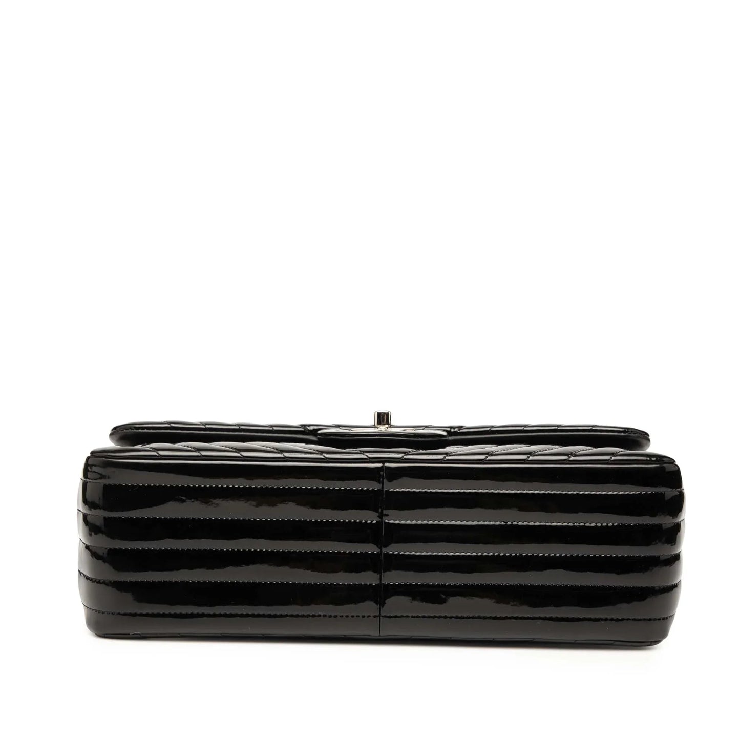Black Chanel Jumbo Classic Chevron Patent Double Flap Shoulder Bag