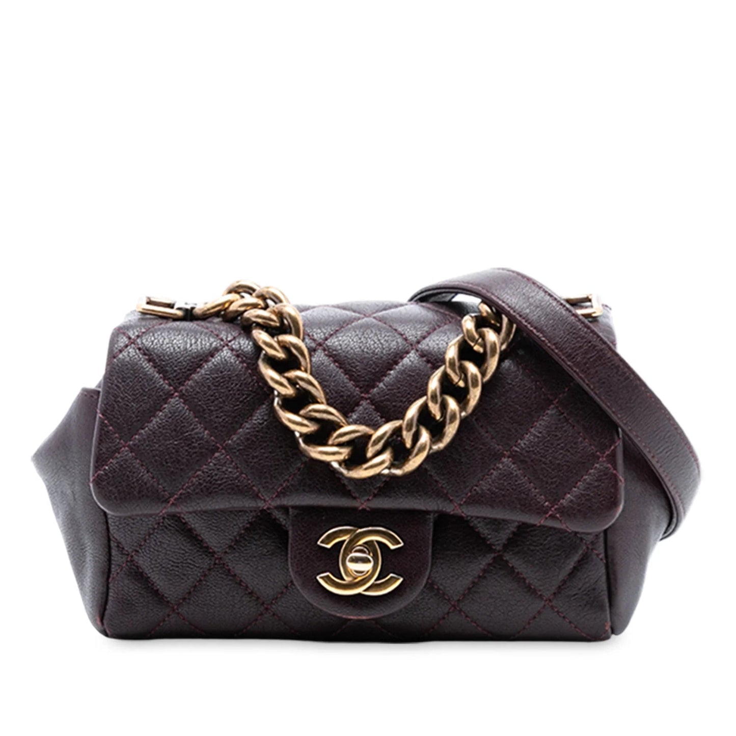 Red Chanel Mini Quilted Sheepskin Trapezio Flap Satchel
