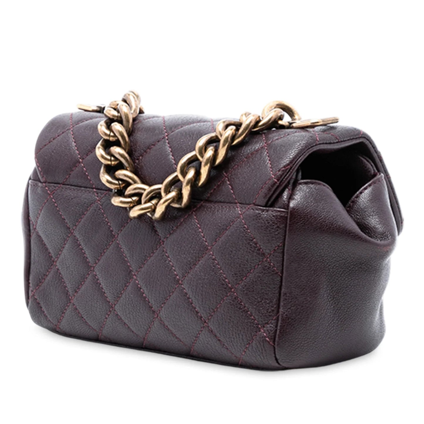 Red Chanel Mini Quilted Sheepskin Trapezio Flap Satchel