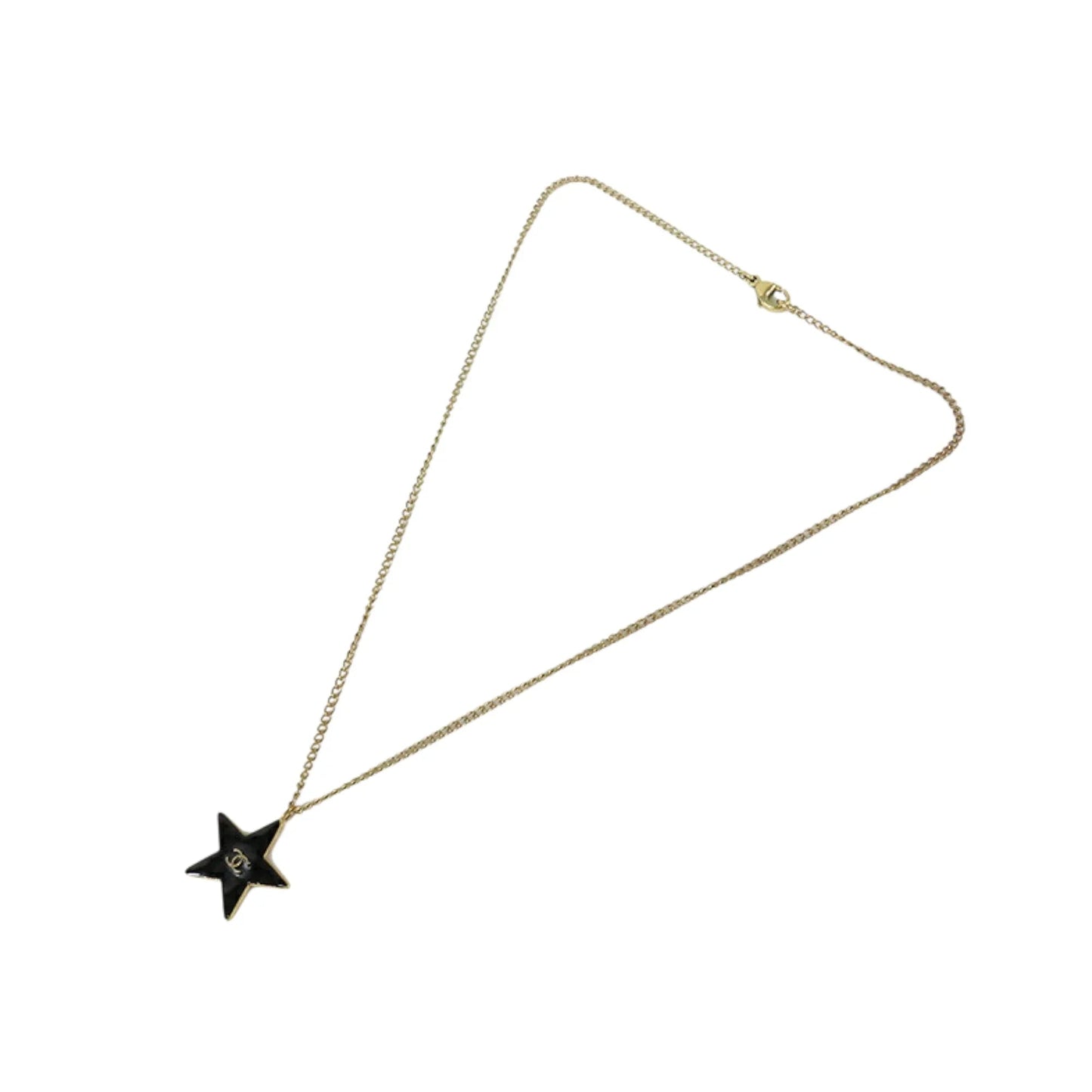 Gold Chanel Gold Plated Enamel CC Logo Star Pendant Necklace