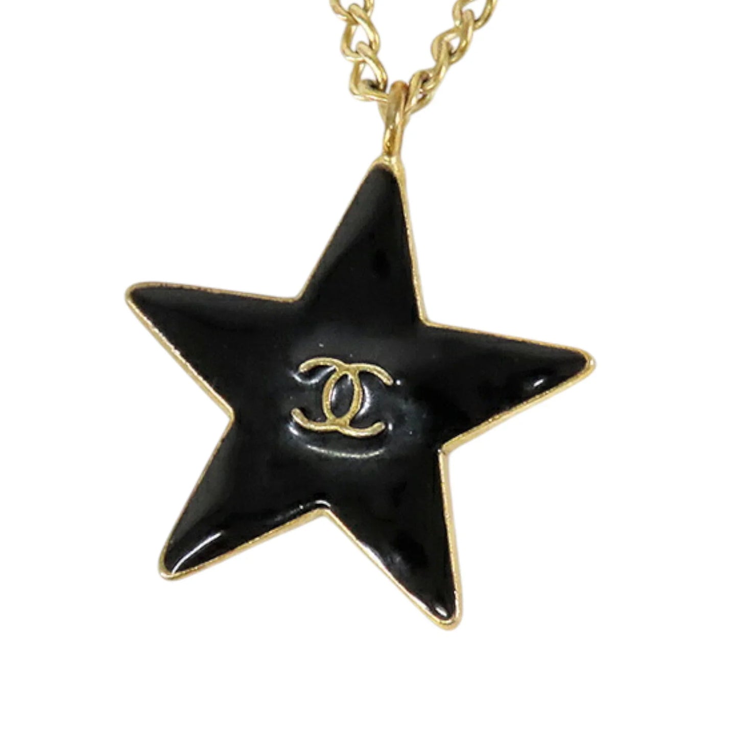 Gold Chanel Gold Plated Enamel CC Logo Star Pendant Necklace