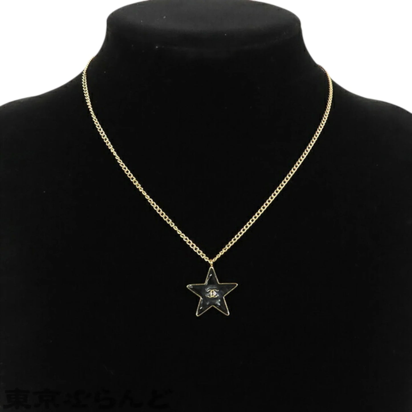 Gold Chanel Gold Plated Enamel CC Logo Star Pendant Necklace