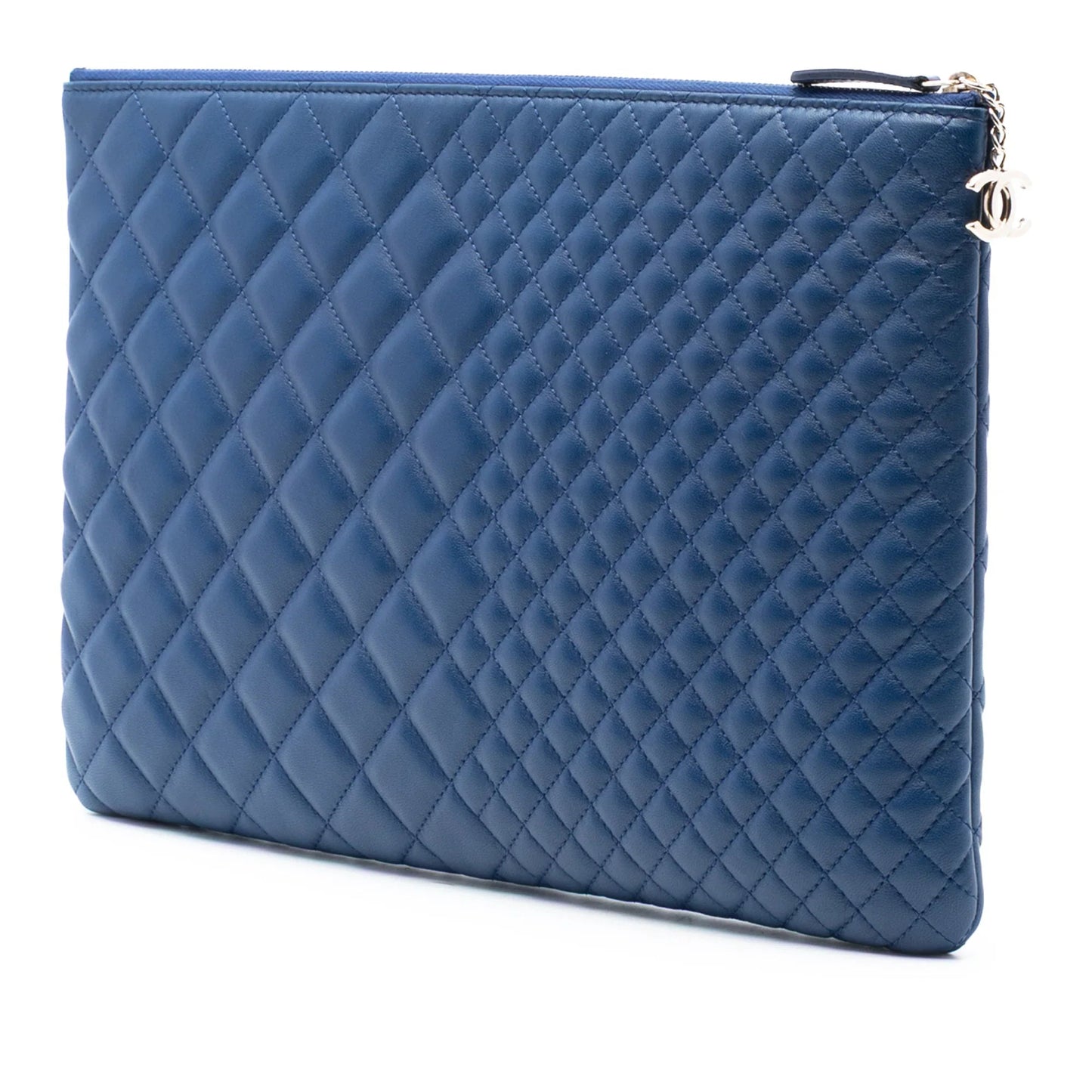Blue Chanel CC Bi Quilted Lambskin O Case Clutch
