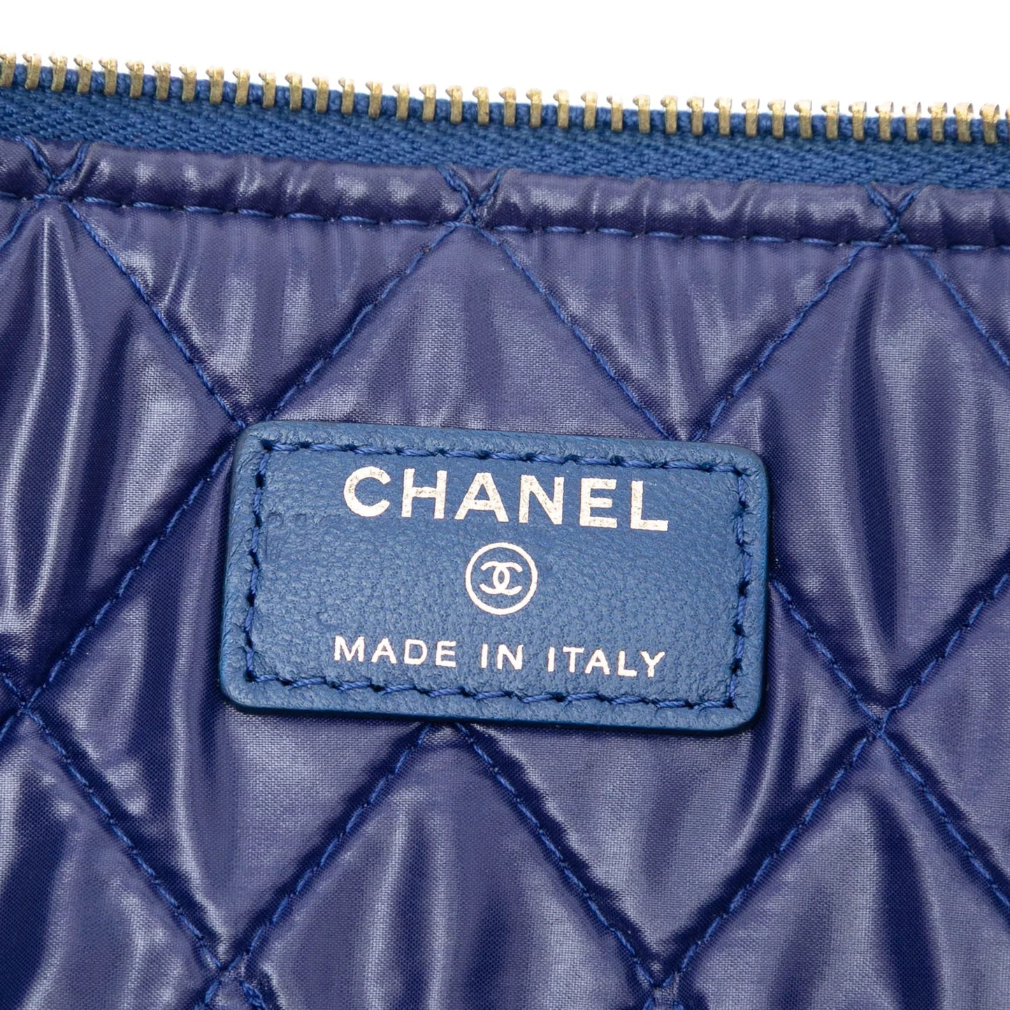 Blue Chanel CC Bi Quilted Lambskin O Case Clutch