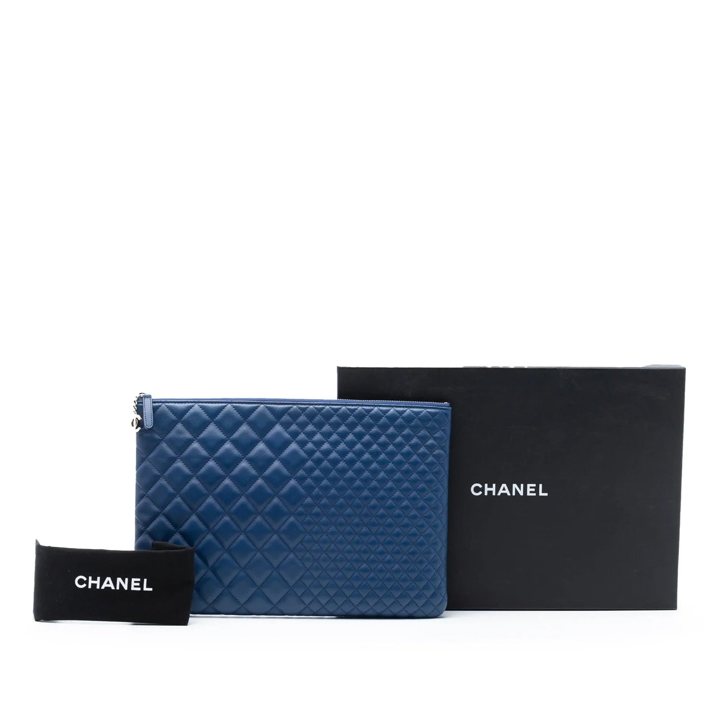 Blue Chanel CC Bi Quilted Lambskin O Case Clutch