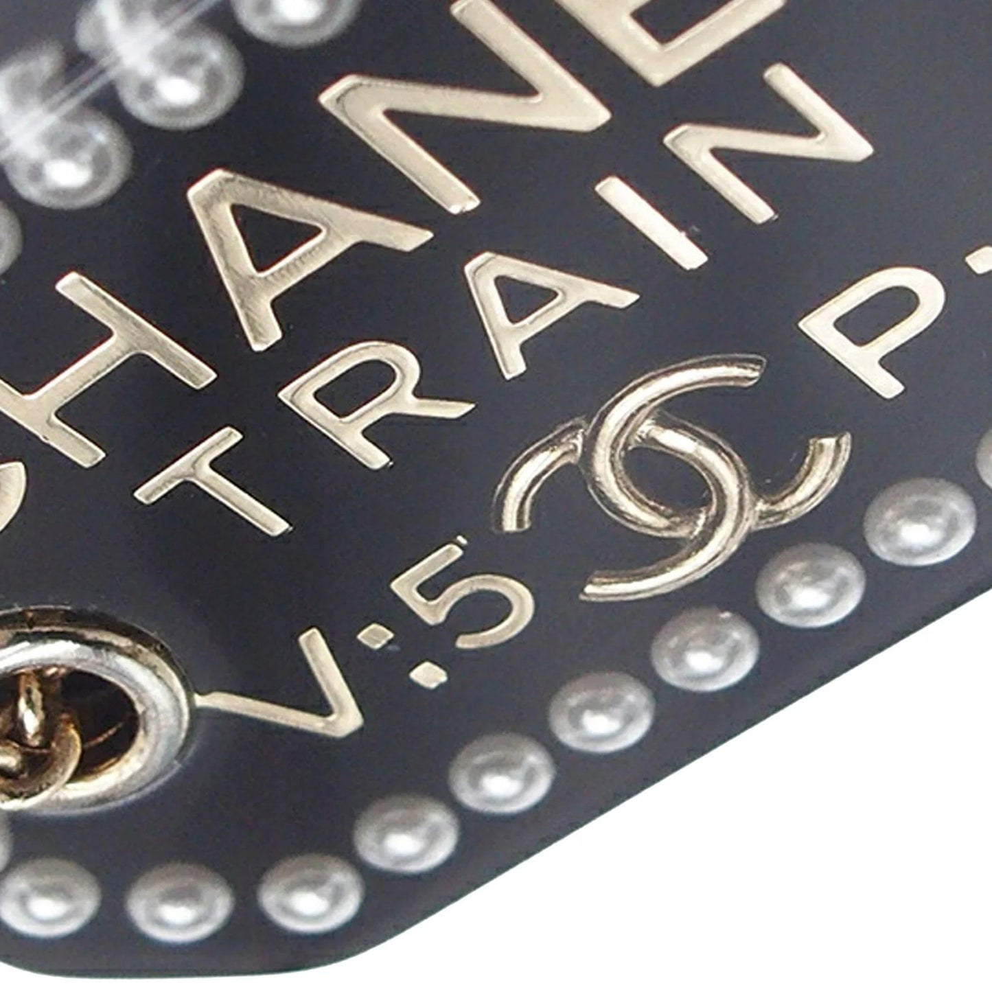 Gold Chanel Gold Plated Resin Train Tag Pendant Necklace