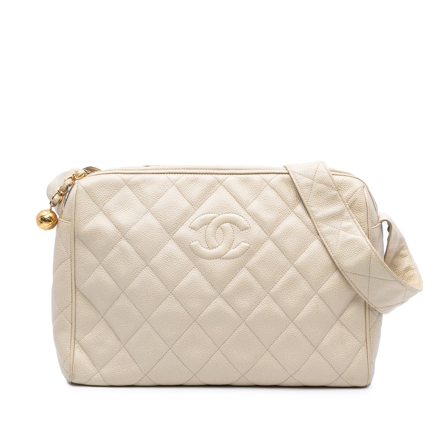 White Chanel CC Quilted Caviar Crossbody
