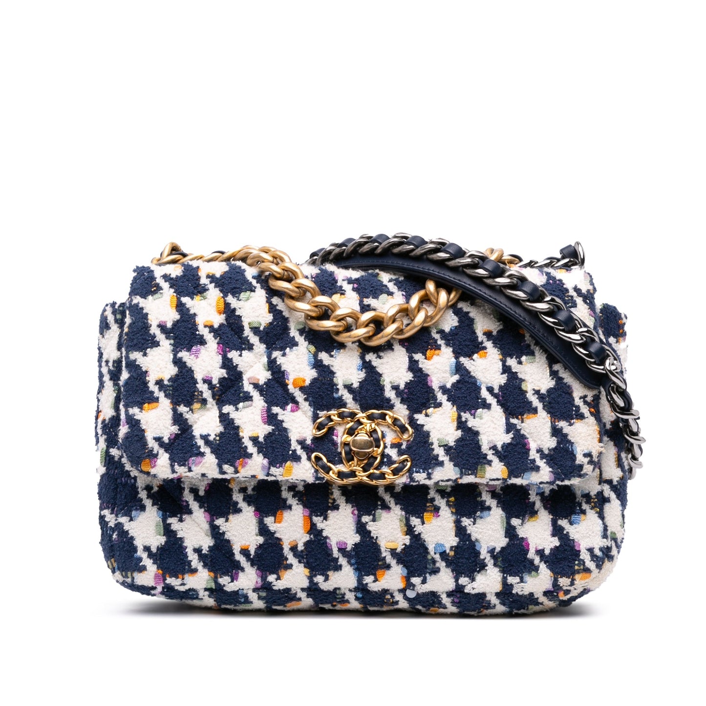Blue Chanel Medium Houndstooth Tweed 19 Flap Satchel
