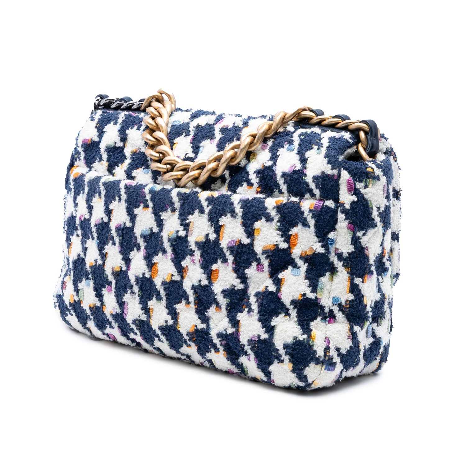 Blue Chanel Medium Houndstooth Tweed 19 Flap Satchel
