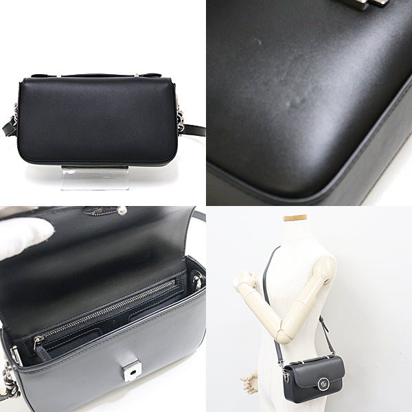 GUCCI Shoulder Bag 739722 leather Black Silver GG logo Shoulder Bag Women