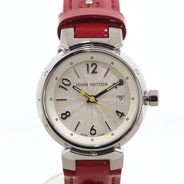 LOUIS VUITTON Watches Quartz Q121K Stainless Steel , Leather Silver Tambour White Dial Quartz white dial Women