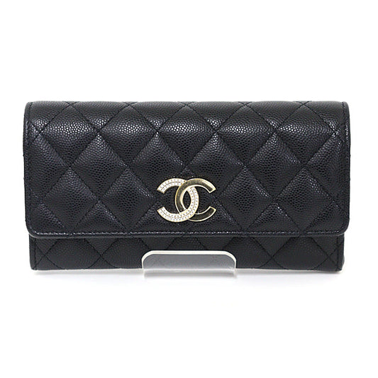 CHANEL Bifold Wallet Matt caviar skin black Medium flap wallet