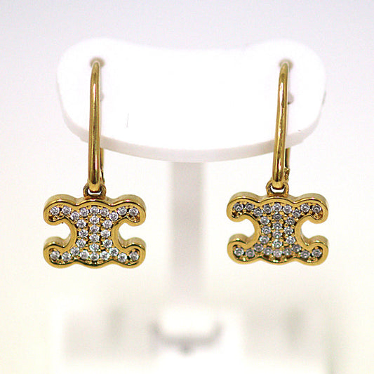 CELINE Pierce Gold Plated, Rhinestone gold Triomphe logo earrings Women