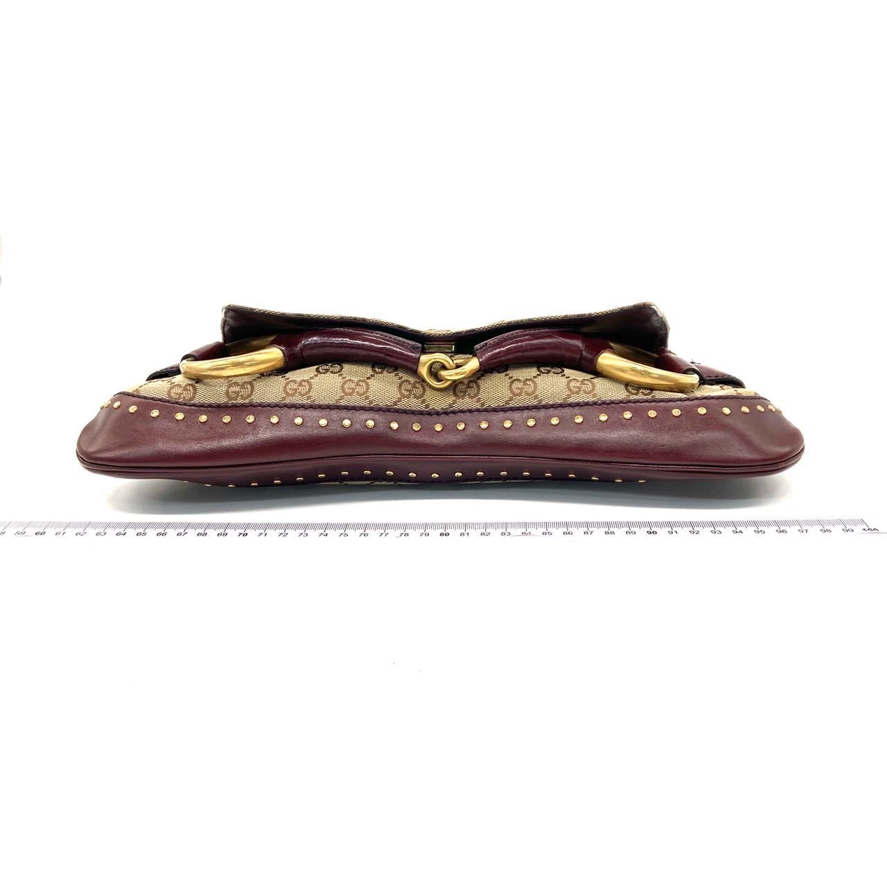 Gucci Horsebit 1955 Large Cloth Beige Monogram Burgundy Leather Shoulder bag