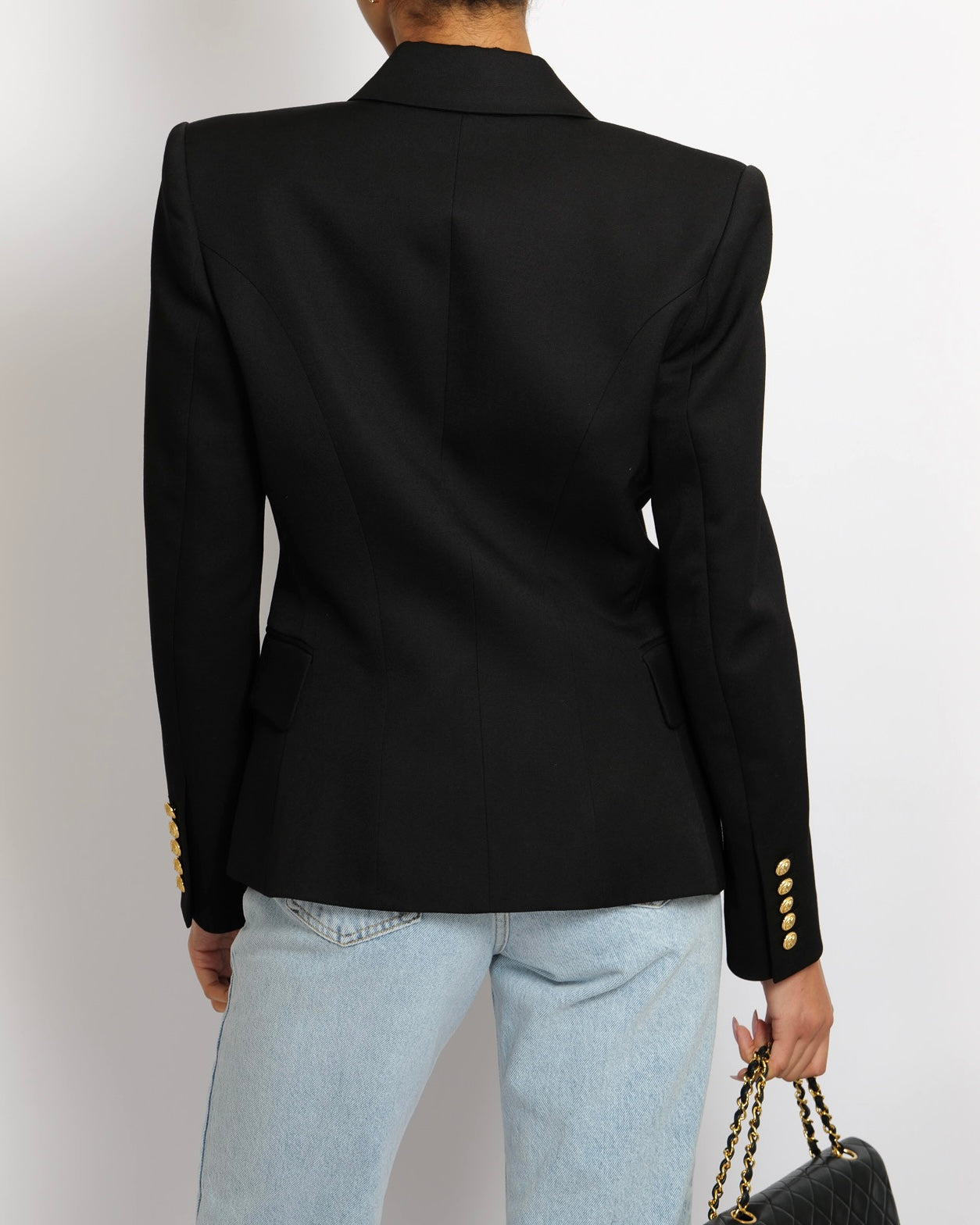 Balmain Black Wool Blazer Jacket with Gold Buttons Size FR 40 (UK 12)
