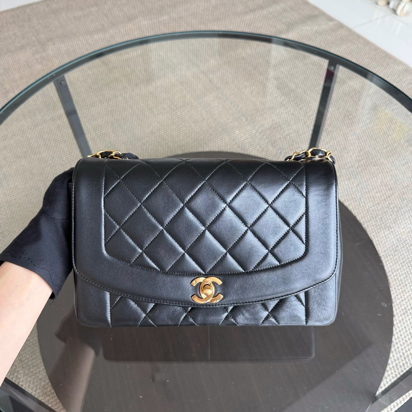 Chanel Diana Medium   - Quilted Lambskin Black Gold Hardware Series 2