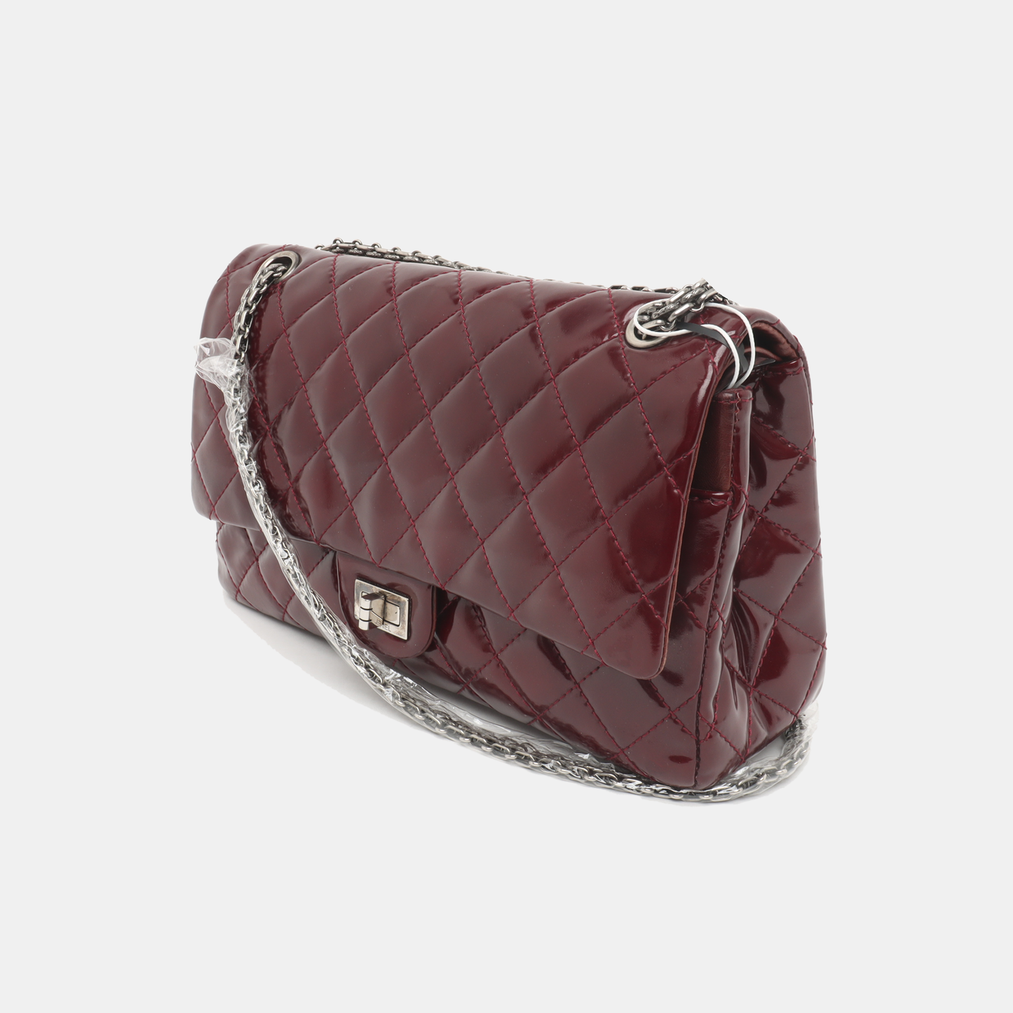 Chanel 2.55 Jumbo Double Flap Burgundy Patent Leather Silver HW 2010