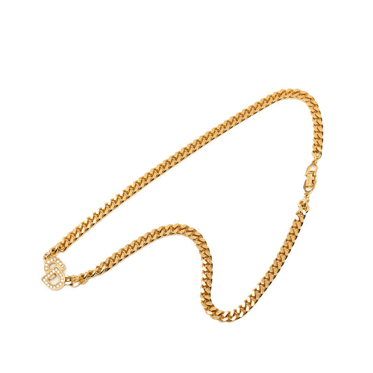 Gold Dior Gold Plated Rhinestones CD Logo Necklace