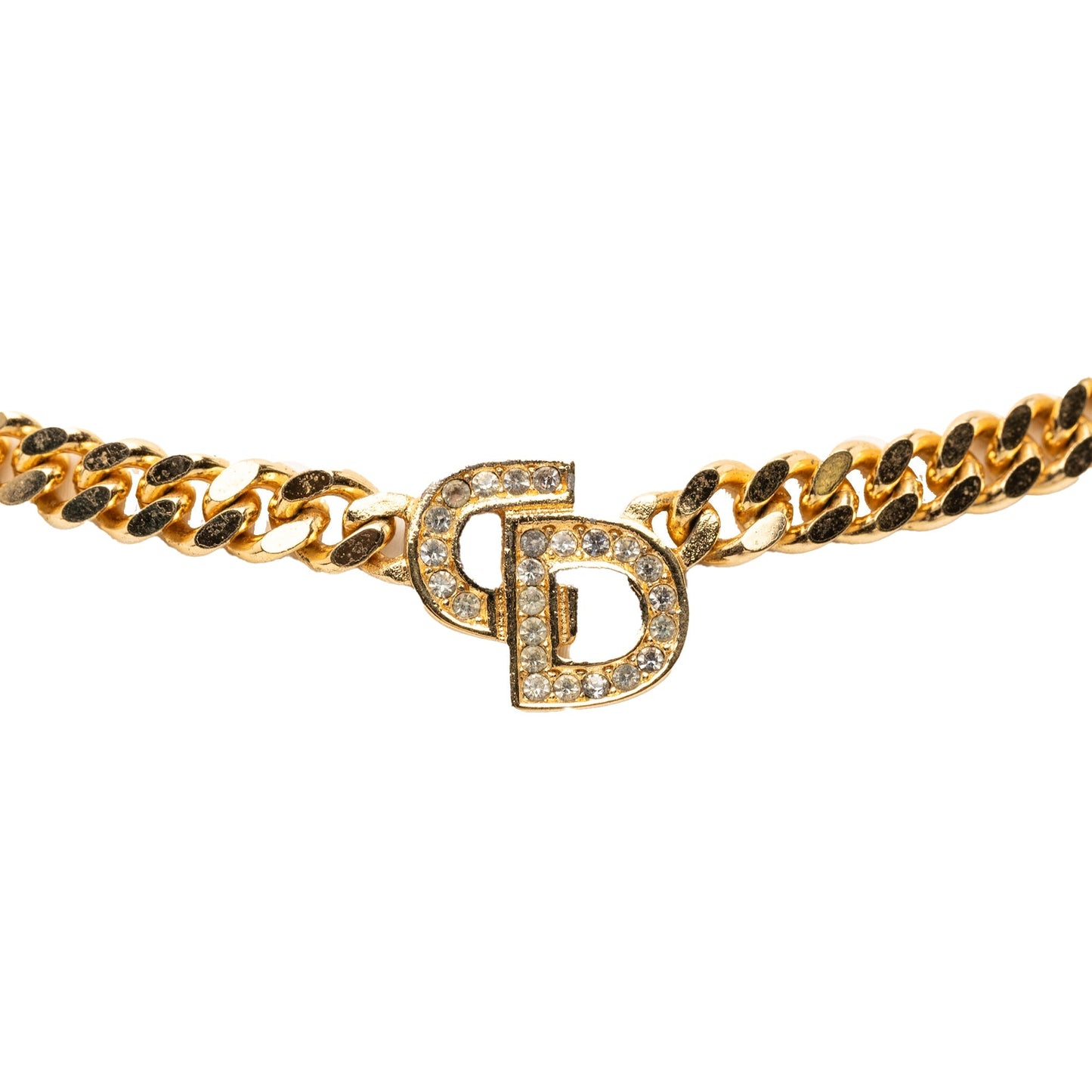 Gold Dior Gold Plated Rhinestones CD Logo Necklace