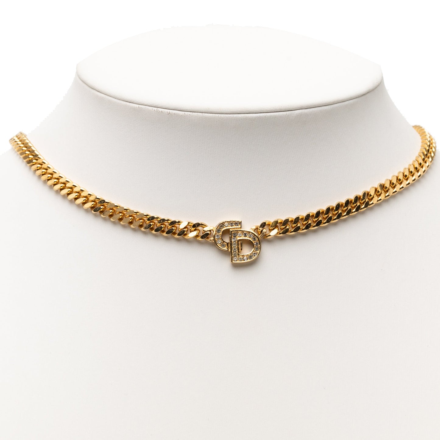 Gold Dior Gold Plated Rhinestones CD Logo Necklace