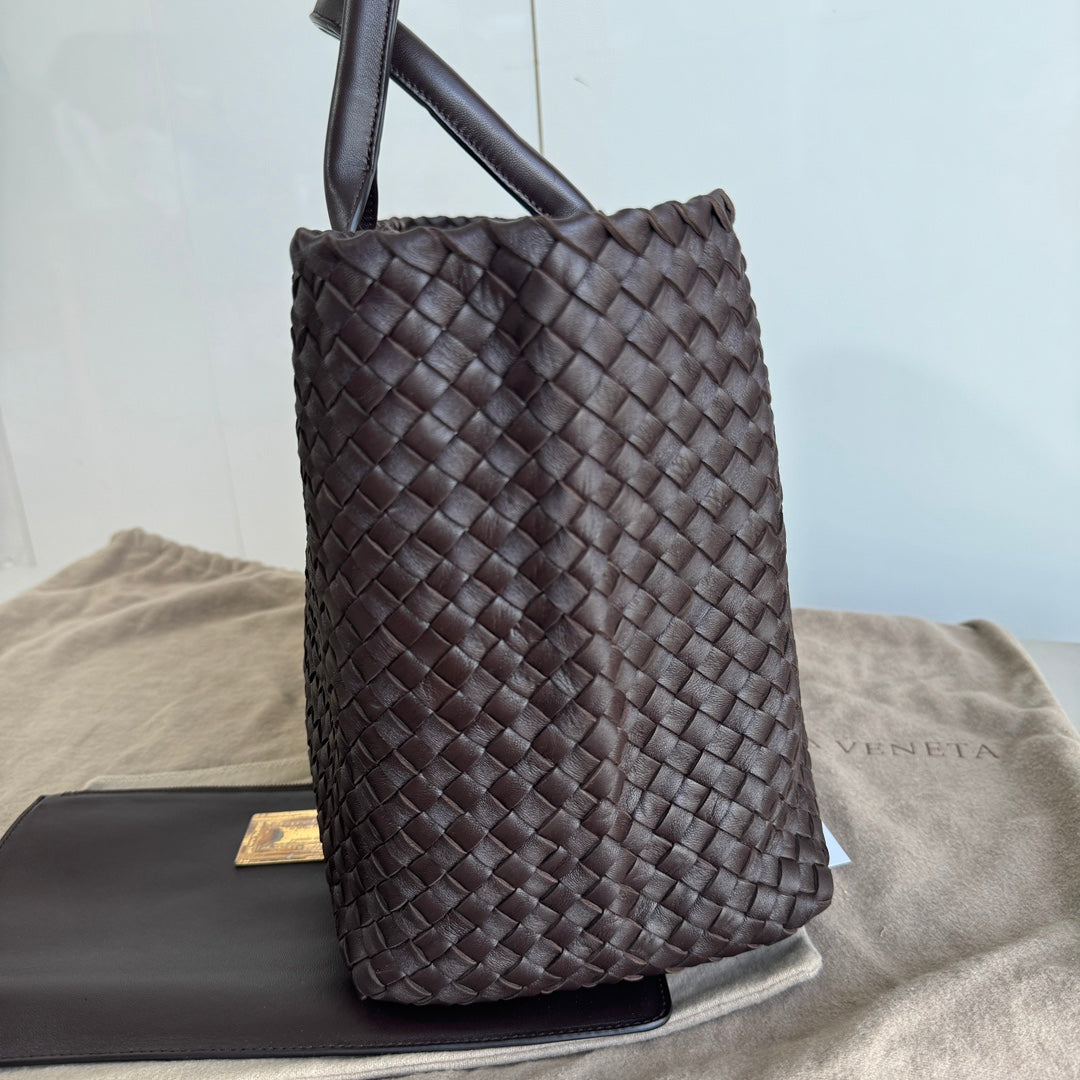 Bottega Veneta Cabat Large Intreccio Leather Tote Bag Dark Chocolate Brown 40cm