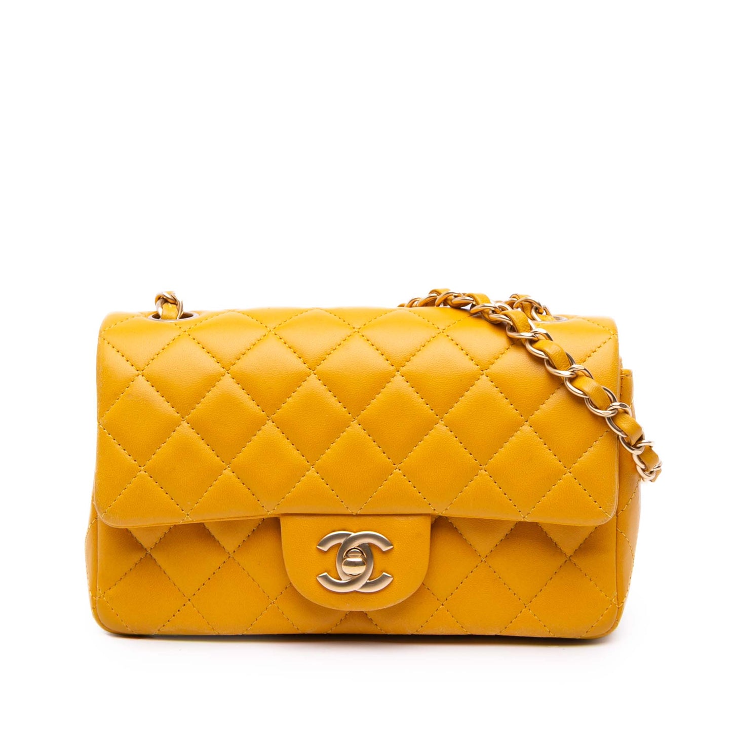 Yellow Chanel Mini Rectangular Classic Lambskin Single Flap Crossbody Bag
