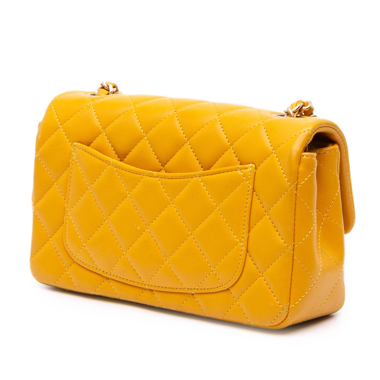 Yellow Chanel Mini Rectangular Classic Lambskin Single Flap Crossbody Bag